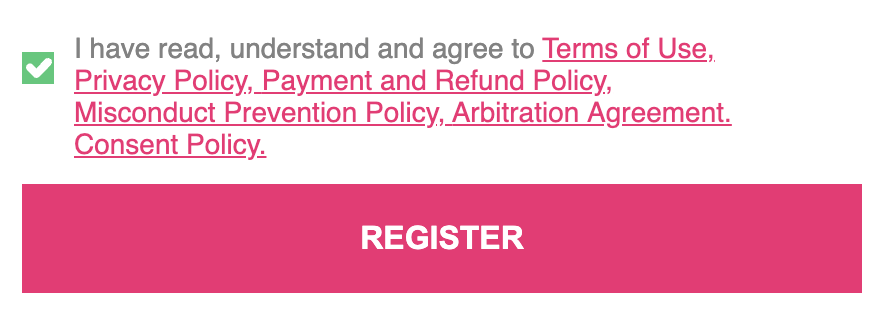 Agreeing With Terms & Conditions on AsianFeels