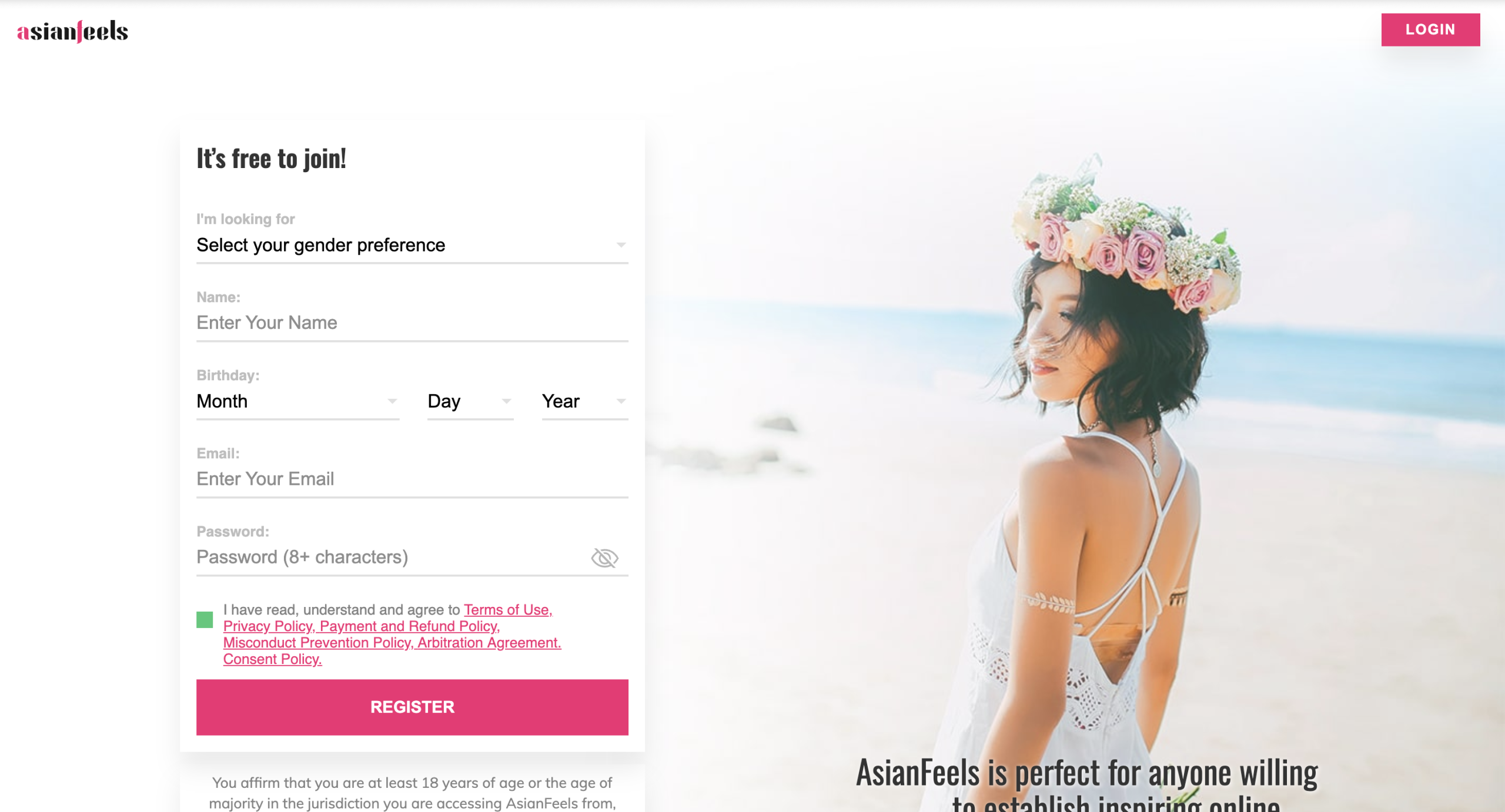 AsianFeels main page