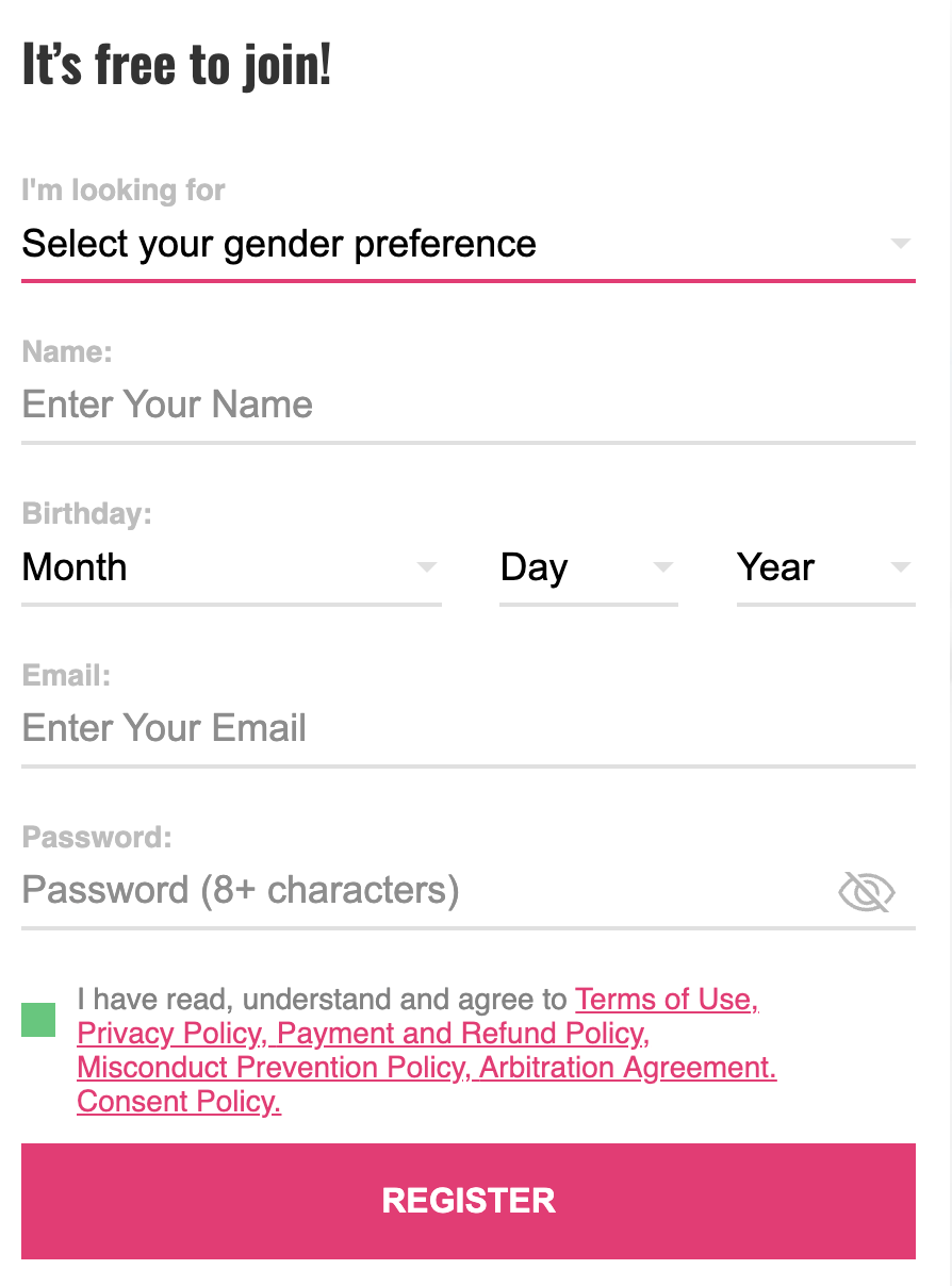 Filling in the AsianFeels Register Form